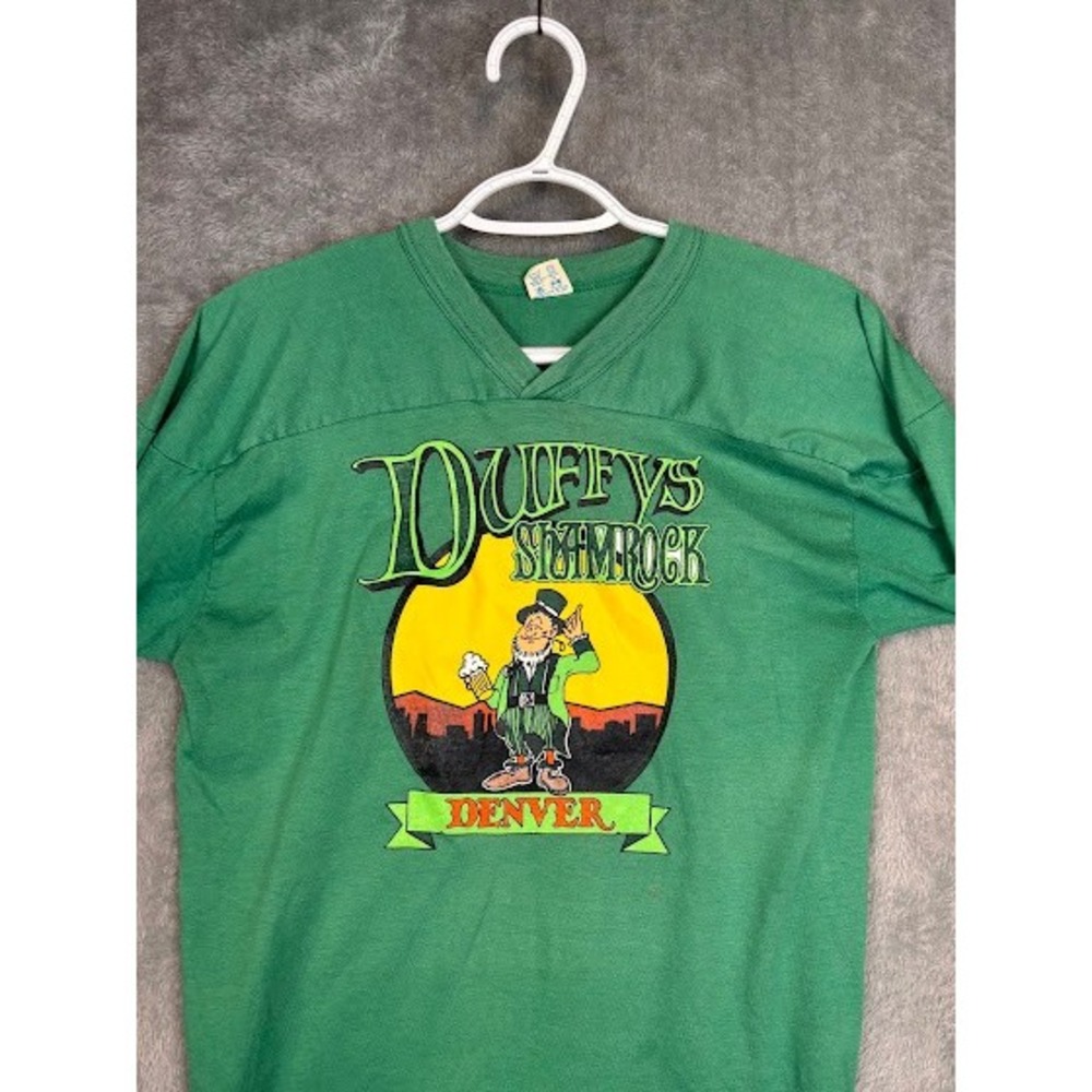 Vintage Champion Duffys Shamrock Denver Jersey Shirt Green 3/4 Sleeve Mens M